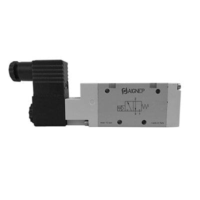 AIGNEP 01V Series Valves 01VS03020101 AIGNEP - 01V Control Valves Series - 3/2 Normally Closed Single Solenoid Pilot/Spring Return G-Thread 1/8" - 12V DC/3 W coil - Without LED