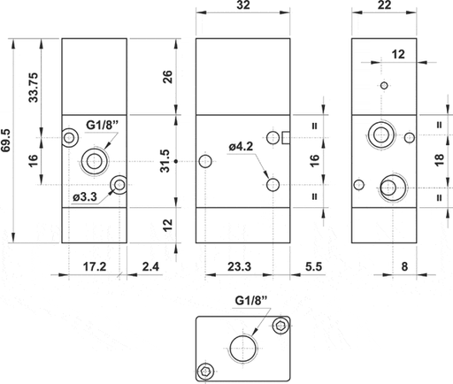 AZ PNEUMATICA Air Pilot Valves 00.179.4 (321 MC SUP) : AZ Pneumatica 3/2 1/8" NC pneumatic pilot Upper connection, Spring return