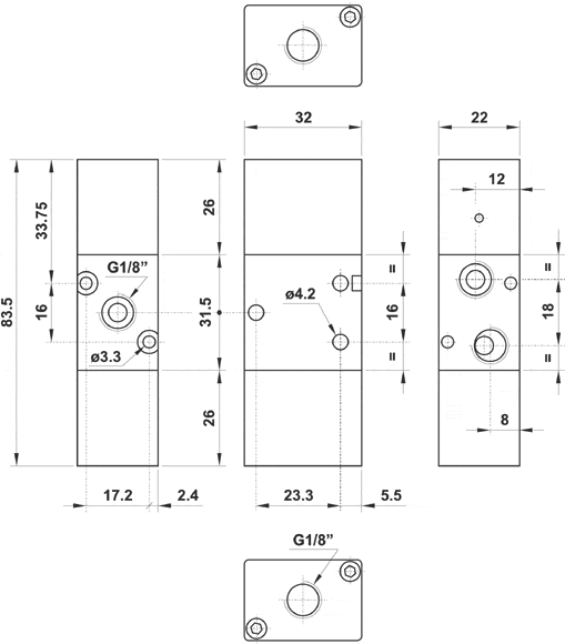AZ PNEUMATICA Air Pilot Valves 00.275.4 (321 CC SUP) : AZ Pneumatica 3/2 1/8" Dual pneumatic pilot Upper connection