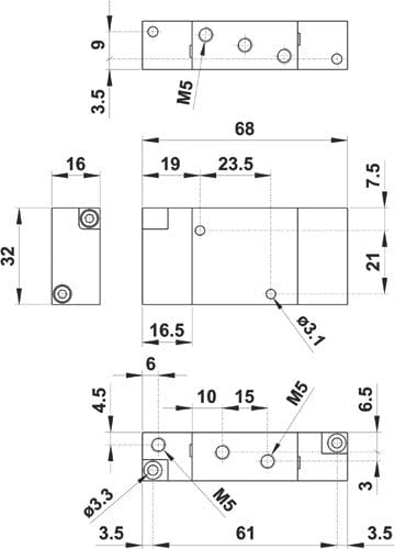 AZ PNEUMATICA Air Pilot Valves 05.250.4 (455 MC) : AZ Pneumatica 5/2 M5 pneumatic pilot, Spring return