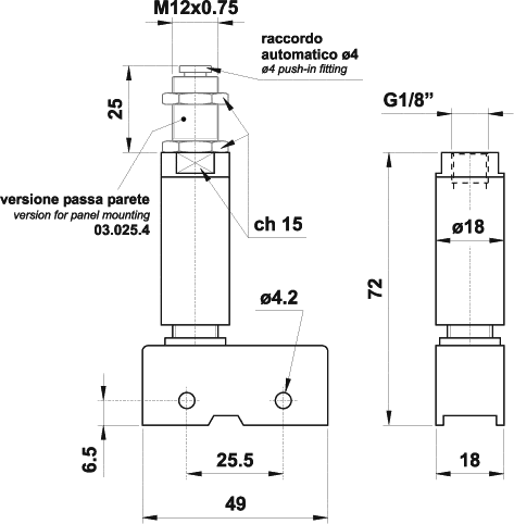 AZ PNEUMATICA Logic Valves 03.025.4 : AZ Pneumatica Pneumatic-to-electric transducer 1/8” With panel-mount fitting and tappet