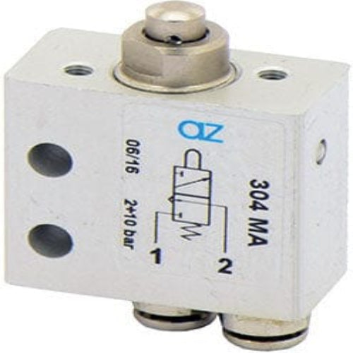 AZ PNEUMATICA Micro and Mechanical Valves 08.030.4 (304 MA) : AZ Pneumatica 3/2 NC, push-in fitting for tubing ø4, push button