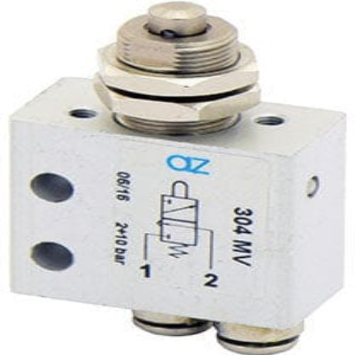 AZ PNEUMATICA Micro and Mechanical Valves 08.034.4 (304 MV) : AZ Pneumatica 3/2 NC, push-in fitting for tubing ø4, push button panel mount tappet