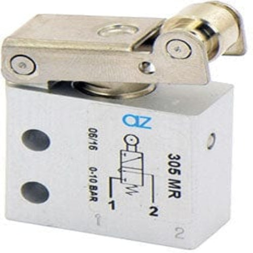 AZ PNEUMATICA Micro and Mechanical Valves 08.042.4 (305 MR) : AZ Pneumatica 3/2 NC, threaded ports M5, roller lever