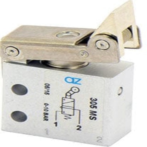 AZ PNEUMATICA Micro and Mechanical Valves 08.043.4 (305 MS) : AZ Pneumatica 3/2 NC, threaded ports M5, uni-directional lever