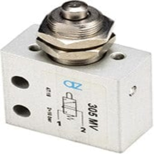 AZ PNEUMATICA Micro and Mechanical Valves 08.044.4 (305 MV) : AZ Pneumatica 3/2 NC, threaded ports M5, push button panel mount tappet