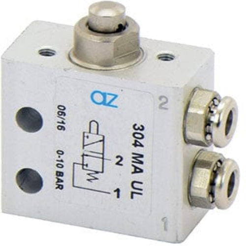 AZ PNEUMATICA Micro and Mechanical Valves 08.050.4 (304 MA UL) : AZ Pneumatica 3/2 NC, push-in fitting for tubing ø4 (ports on the side), push button