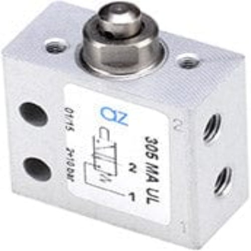 AZ PNEUMATICA Micro and Mechanical Valves 08.055.4 (305 MA UL) : AZ Pneumatica 3/2 NC, threaded ports M5 (ports on the side), push button