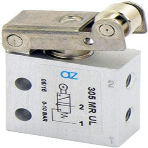 AZ PNEUMATICA Micro and Mechanical Valves 08.057.4 (305 MR UL) : AZ Pneumatica 3/2 NC, threaded ports M5 (ports on the side), roller lever