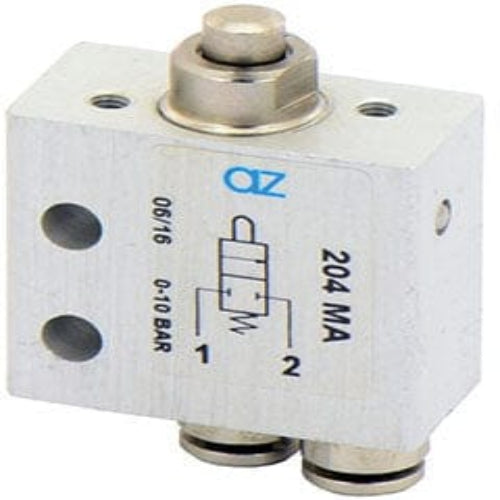 AZ PNEUMATICA Micro and Mechanical Valves 08.104.4 (204 MA) : AZ Pneumatica 2/2 NC, push-in fitting for tubing ø4, push button