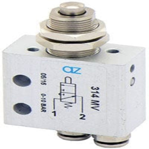 AZ PNEUMATICA Micro and Mechanical Valves 08.116.4 (314 MV) : AZ Pneumatica 3/2 NO, push-in fitting for tubing ø4, push button panel mount tappet