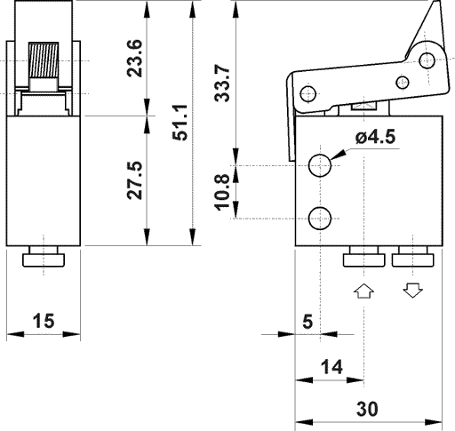 AZ PNEUMATICA Micro and Mechanical Valves 08.117.4 (204 MS) : AZ Pneumatica 2/2 NC, push-in fitting for tubing ø4, uni-directional lever