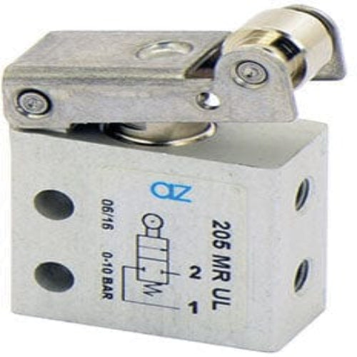 AZ PNEUMATICA Micro and Mechanical Valves 08.119.4 (205 MR UL) : AZ Pneumatica 2/2 NC, threaded ports M5 (ports on the side), roller lever