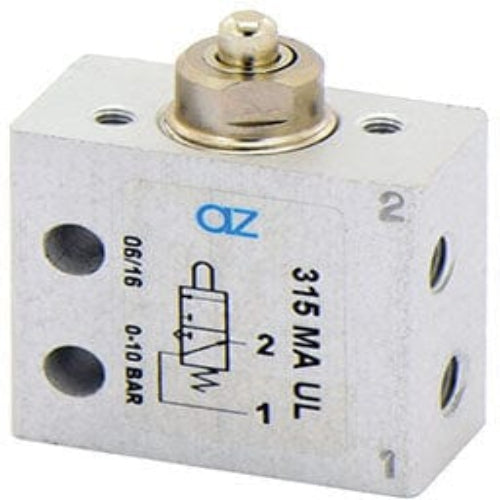 AZ PNEUMATICA Micro and Mechanical Valves 08.151.4 (315 MA UL) : AZ Pneumatica 3/2 NO, threaded ports M5 (ports on the side), push button