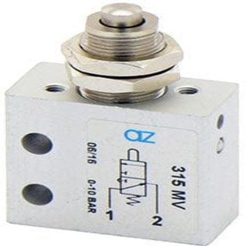 AZ PNEUMATICA Micro and Mechanical Valves 08.153.4 (315 MV) : AZ Pneumatica 3/2 NO, threaded ports M5, push button panel mount tappet