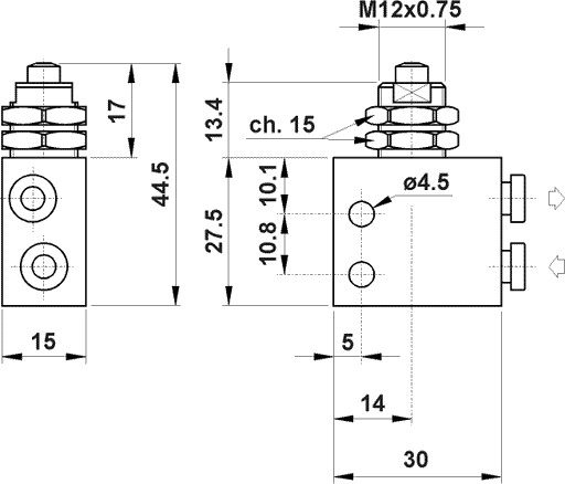 AZ PNEUMATICA Micro and Mechanical Valves 08.158.4 (314 MV UL) : AZ Pneumatica 3/2 NO, push-in fitting for tubing ø4 (ports on the side), push button panel mount tappet