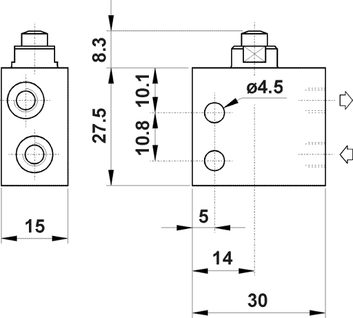 AZ PNEUMATICA Micro and Mechanical Valves 08.169.4 (205 MA UL) : AZ Pneumatica 2/2 NC, threaded ports M5 (ports on the side), push button