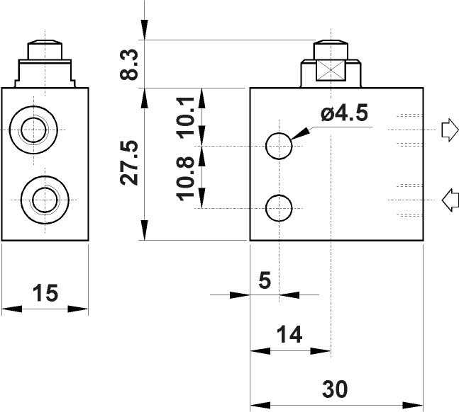 AZ PNEUMATICA Micro and Mechanical Valves 08.169.4 (205 MA UL) : AZ Pneumatica 2/2 NC, threaded ports M5 (ports on the side), push button