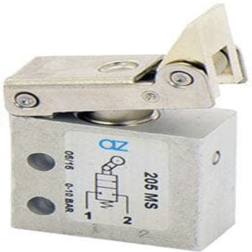 AZ PNEUMATICA Micro and Mechanical Valves 08.185.4 (205 MS) : AZ Pneumatica 2/2 NC, threaded ports M5, uni-directional lever