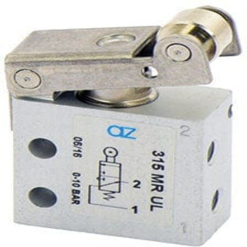 AZ PNEUMATICA Micro and Mechanical Valves 08.188.4 (315 MR UL) : AZ Pneumatica 3/2 NO, threaded ports M5 (ports on the side), roller lever