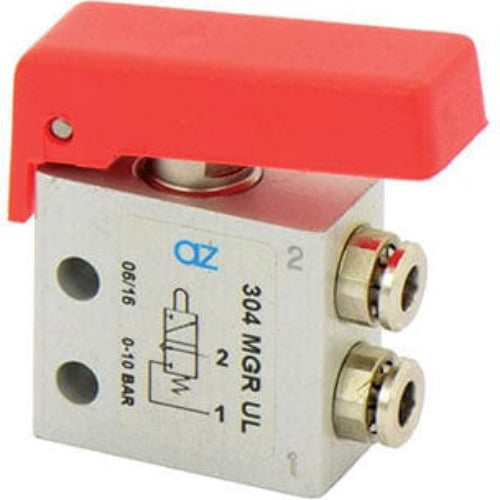 AZ PNEUMATICA Micro and Mechanical Valves 08.216.4 (304 MGR UL) : AZ Pneumatica 3/2 NC, push-in fitting for tubing ø4 (ports on the side), pushbuttons Red