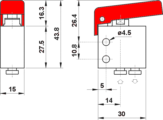 AZ PNEUMATICA Micro and Mechanical Valves 08.228.4 (204 MGR) : AZ Pneumatica 2/2 NC, push-in fitting for tubing ø4, pushbuttons Red