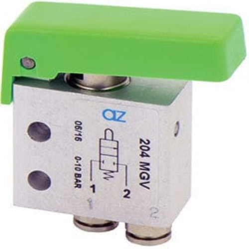 AZ PNEUMATICA Micro and Mechanical Valves 08.230.4 (204 MGV) : AZ Pneumatica 2/2 NC, push-in fitting for tubing ø4,pushbuttons Green