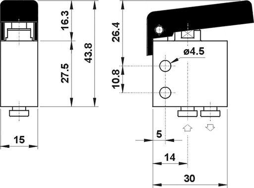 AZ PNEUMATICA Micro and Mechanical Valves 08.231.4 (204 MGN) : AZ Pneumatica 2/2 NC, push-in fitting for tubing ø4,pushbuttons Black
