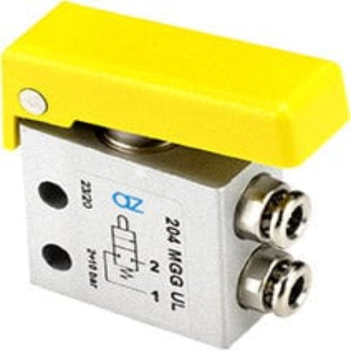 AZ PNEUMATICA Micro and Mechanical Valves 08.233.4 (204 MGG UL) : AZ Pneumatica 2/2 NC, push-in fitting for tubing ø4 (ports on the side), pushbuttons YELLOW