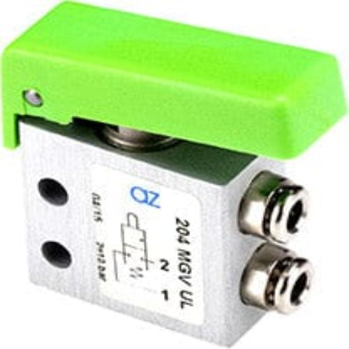 AZ PNEUMATICA Micro and Mechanical Valves 08.234.4 (204 MGV UL) : AZ Pneumatica 2/2 NC, push-in fitting for tubing ø4 (ports on the side),pushbuttons Green