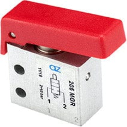 AZ PNEUMATICA Micro and Mechanical Valves 08.236.4 (205 MGR) : AZ Pneumatica 2/2 NC, threaded ports M5, pushbuttons Red