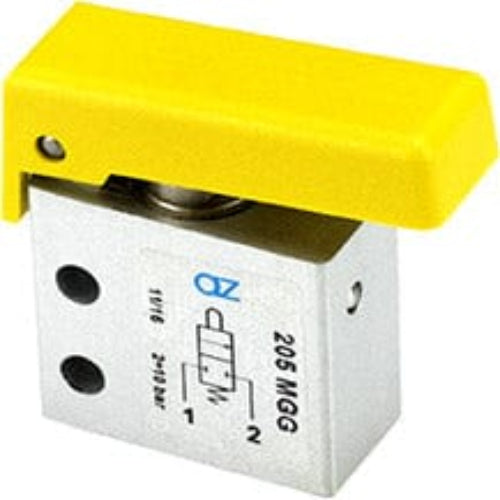 AZ PNEUMATICA Micro and Mechanical Valves 08.237.4 (205 MGG) : AZ Pneumatica 2/2 NC, threaded ports M5, pushbuttons YELLOW