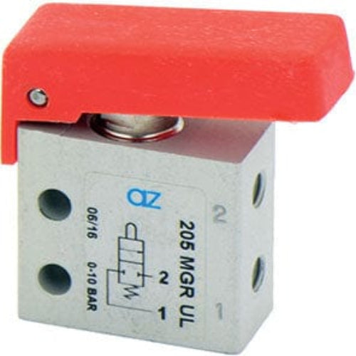 AZ PNEUMATICA Micro and Mechanical Valves 08.240.4 (205 MGR UL) : AZ Pneumatica 2/2 NC, threaded ports M5 (ports on the side), pushbuttons Red