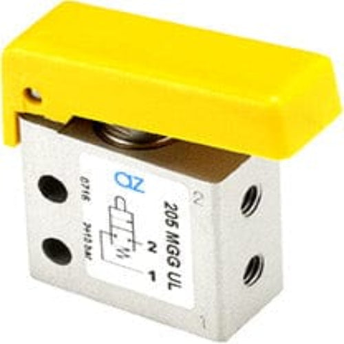 AZ PNEUMATICA Micro and Mechanical Valves 08.241.4 (205 MGG UL) : AZ Pneumatica 2/2 NC, threaded ports M5 (ports on the side), pushbuttons YELLOW