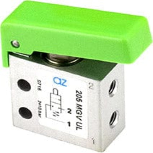 AZ PNEUMATICA Micro and Mechanical Valves 08.242.4 (205 MGV UL) : AZ Pneumatica 2/2 NC, threaded ports M5 (ports on the side),pushbuttons Green