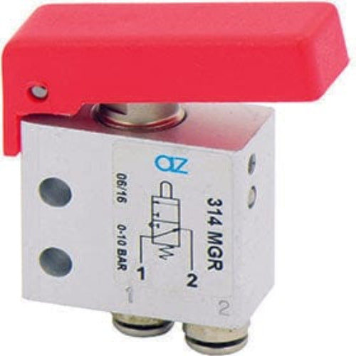 AZ PNEUMATICA Micro and Mechanical Valves 08.244.4 (314 MGR) : AZ Pneumatica 3/2 NO, push-in fitting for tubing ø4, pushbuttons Red