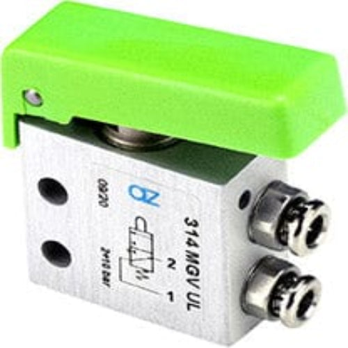 AZ PNEUMATICA Micro and Mechanical Valves 08.250.4 (314 MGV UL) : AZ Pneumatica 3/2 NO, push-in fitting for tubing ø4 (ports on the side),pushbuttons Green