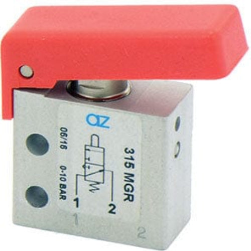 AZ PNEUMATICA Micro and Mechanical Valves 08.252.4 (315 MGR) : AZ Pneumatica 3/2 NO, threaded ports M5, pushbuttons Red