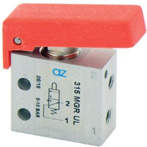 AZ PNEUMATICA Micro and Mechanical Valves 08.256.4 (315 MGR UL) : AZ Pneumatica 3/2 NO, threaded ports M5 (ports on the side), pushbuttons Red