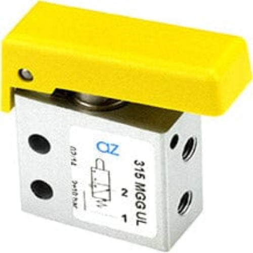 AZ PNEUMATICA Micro and Mechanical Valves 08.257.4 (315 MGG UL) : AZ Pneumatica 3/2 NO, threaded ports M5 (ports on the side), pushbuttons YELLOW