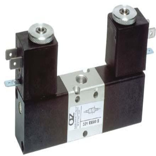 AZ Pneumatica Solenoid Valves 00.006.3 (321 EE90 S): AZ Pneumatica 3/2 1/8" Dual 90° solenoid pilot on the narrow side for compact assembly, Without Coil