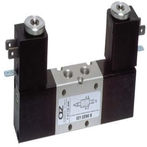 AZ Pneumatica Solenoid Valves 00.009.3 (521 EE90 S): AZ Pneumatica 5/2 1/8" Dual 90° solenoid pilot on the narrow side for compact assembly, Without Coil