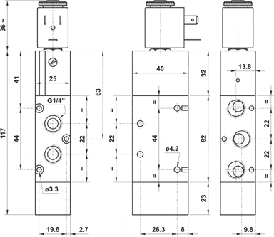 AZ Pneumatica Solenoid Valves 01.224.3 (522S MRE): AZ Pneumatica 5/2 1/4" Solenoid Pilot - Spring return  With sensor port , With sensor port