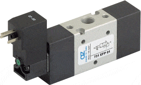 AZ Pneumatica Solenoid Valves 05.037.4 (731 EFP 02): AZ Pneumatica 18 mm in-line  3/2 1/8" NC Solenoid Pilot 24V 50/60Hz, Spring return pneumatic