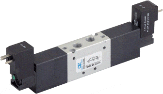 AZ Pneumatica Solenoid Valves 05.091.4 (7513A EE AS 01): AZ Pneumatica 18 mm in-line  5/3 1/8" open centres, Dual Solenoid Pilot 24V DC with separate air supply