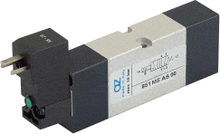 AZ Pneumatica Solenoid Valves 05.101.4 (851 ME AS 01): AZ Pneumatica VDMA 18 mm 5/2 Solenoid Pilot 24V DC with separate air supply, Spring return