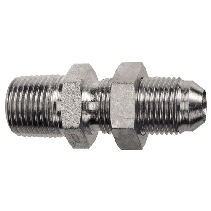 PNEUMATICS-PRO Male JIC 37Deg. Flare 1-1/4" MALE PIPE (NPTF) TO 1-5/8-12 MALE JIC 37° FLARE BULKHEAD CONNECTOR