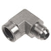 PNEUMATICS -PRO Male JIC 37Deg. Flare 1/2" FEMALE PIPE (NPTF) TO 7/16-20 MALE JIC 37° FLARE 90° ELBOW