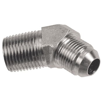 PNEUMATICS -PRO Male JIC 37Deg. Flare 1/2" MALE PIPE (NPTF) TO 9/16-18 MALE JIC 37° FLARE 45° ELBOW