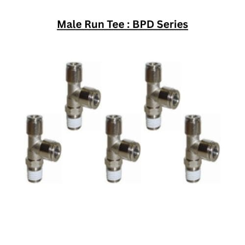 Pneumatics-pro Metal Push-in Fittings BPD08-02 : Male Run Tee Metal Push-in Fitting (BAG OF 5 PCS.)